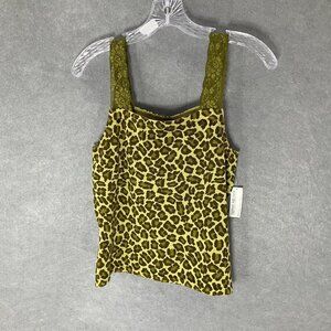 Irka By SSG Top Women Sz M Green Silk Animal Print Lace Straps‎ Knit Vintage
